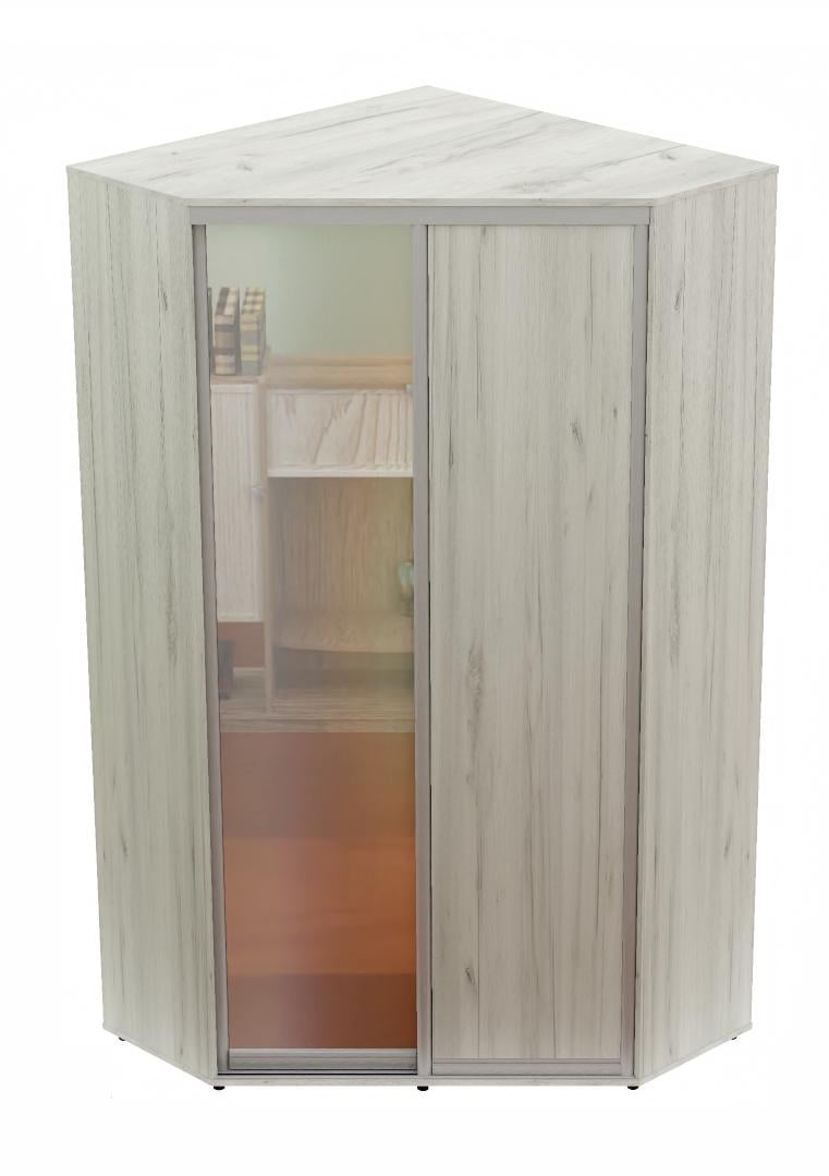 Шкаф-купе двухдверный угловой Алекса Угол-5 ДСП/зеркало 150х150х250 см Дуб крафт белый