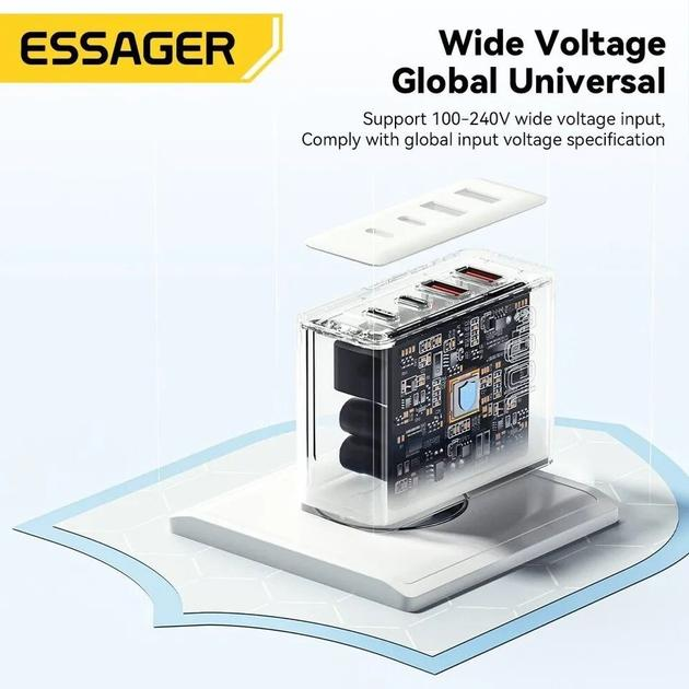Зарядное устройство Essager GAN для ноутбука быстрая зарядка 4 порта 100W White (23511042) - фото 8 Зарядное устройство Essager GAN для ноутбука быстрая зарядка 4 порта 100W White (23511042) - фото 8