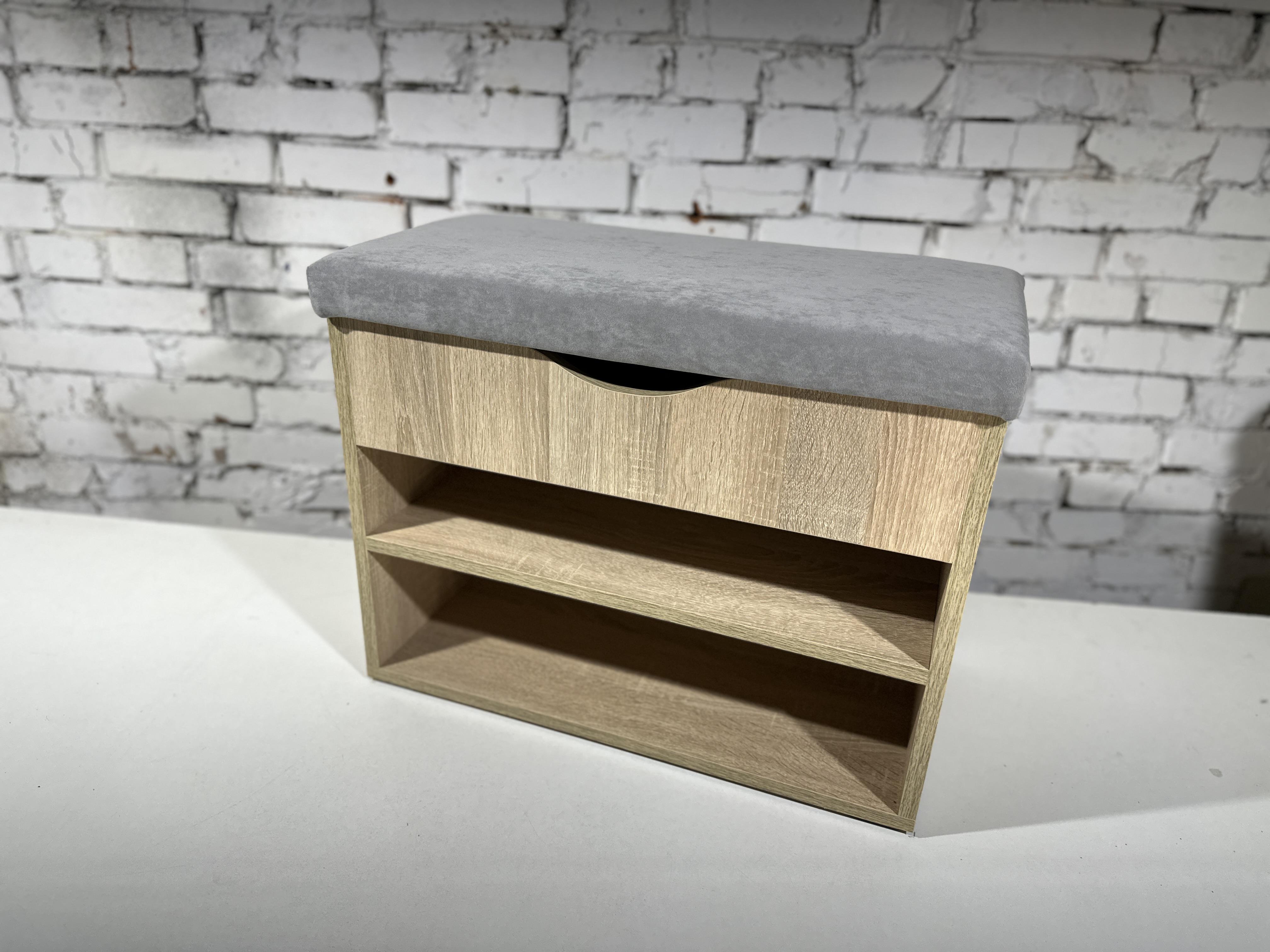 Тумба для взуття ДСП/тканина 30х60х45 см Дуб сонома світлий/Світло-сірий - фото 2 Тумба для взуття ДСП/тканина 30х60х45 см Дуб сонома світлий/Світло-сірий - фото 2