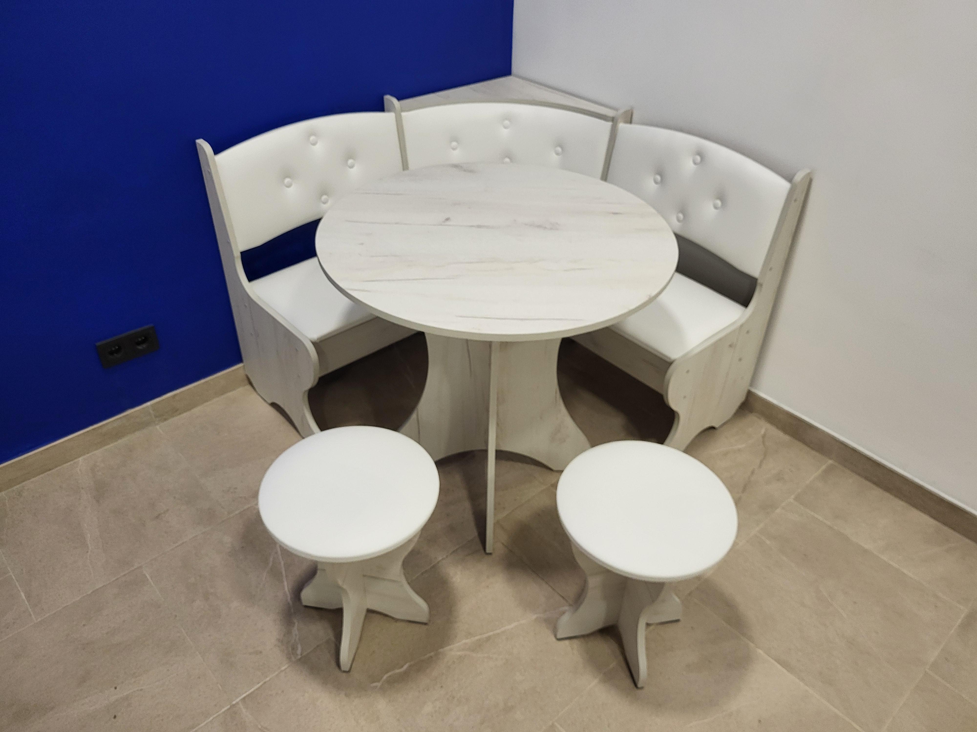 Кухонний куток Боярин зі столом та 2 табуретками ДСП/екошкіра 110х110 см Крафт/Білий (KS2T-KF-EBL)