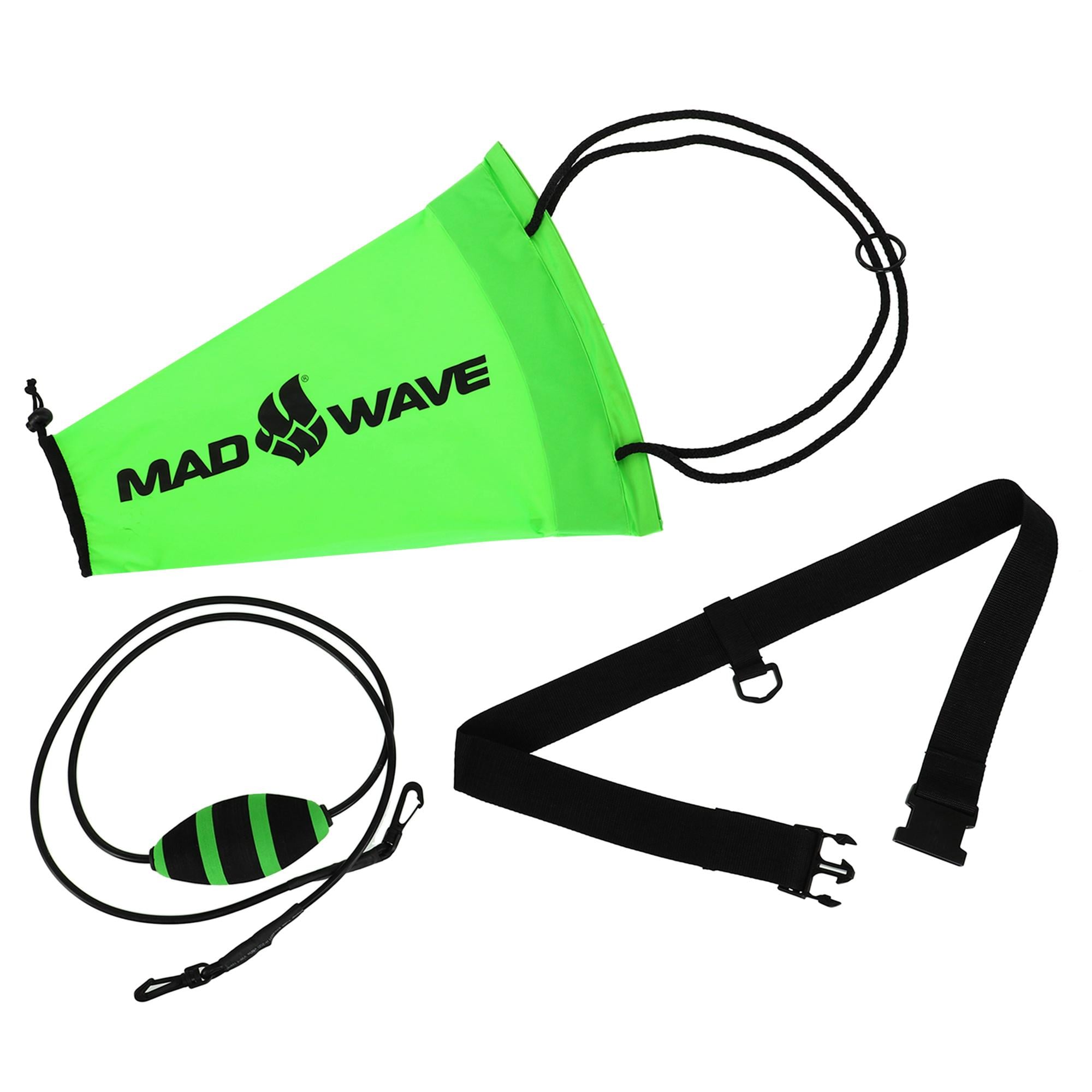 Парашют тормозной для плавания MadWave DRAG BAG M077605 с поясом и функцией автоматического вскрытия Зеленый (M077605)