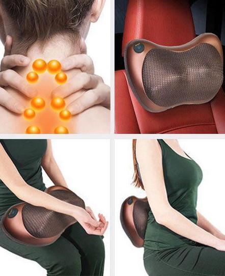 Подушка массажная Massage Pillow для шеи и спины Коричневый - фото 8