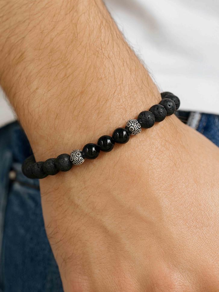 Мужской браслет из вулканической лавы 4487