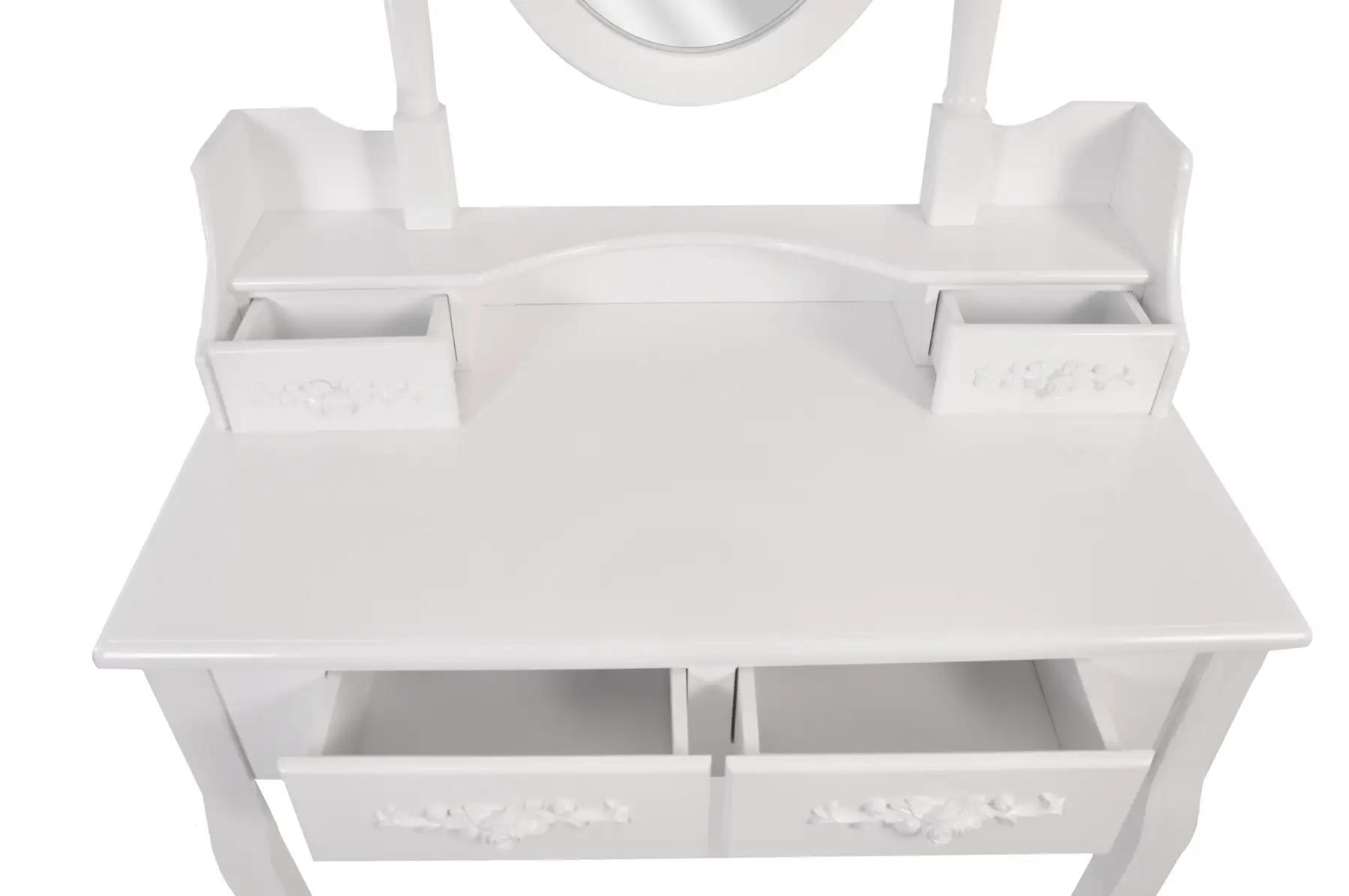 Столик туалетний Bonro В-011 з МДФ з 4 шухлядами та сірою табуреткою 138х71х40 см Білий (124-76-20000014) - фото 5 Столик туалетний Bonro В-011 з МДФ з 4 шухлядами та сірою табуреткою 138х71х40 см Білий (124-76-20000014) - фото 5