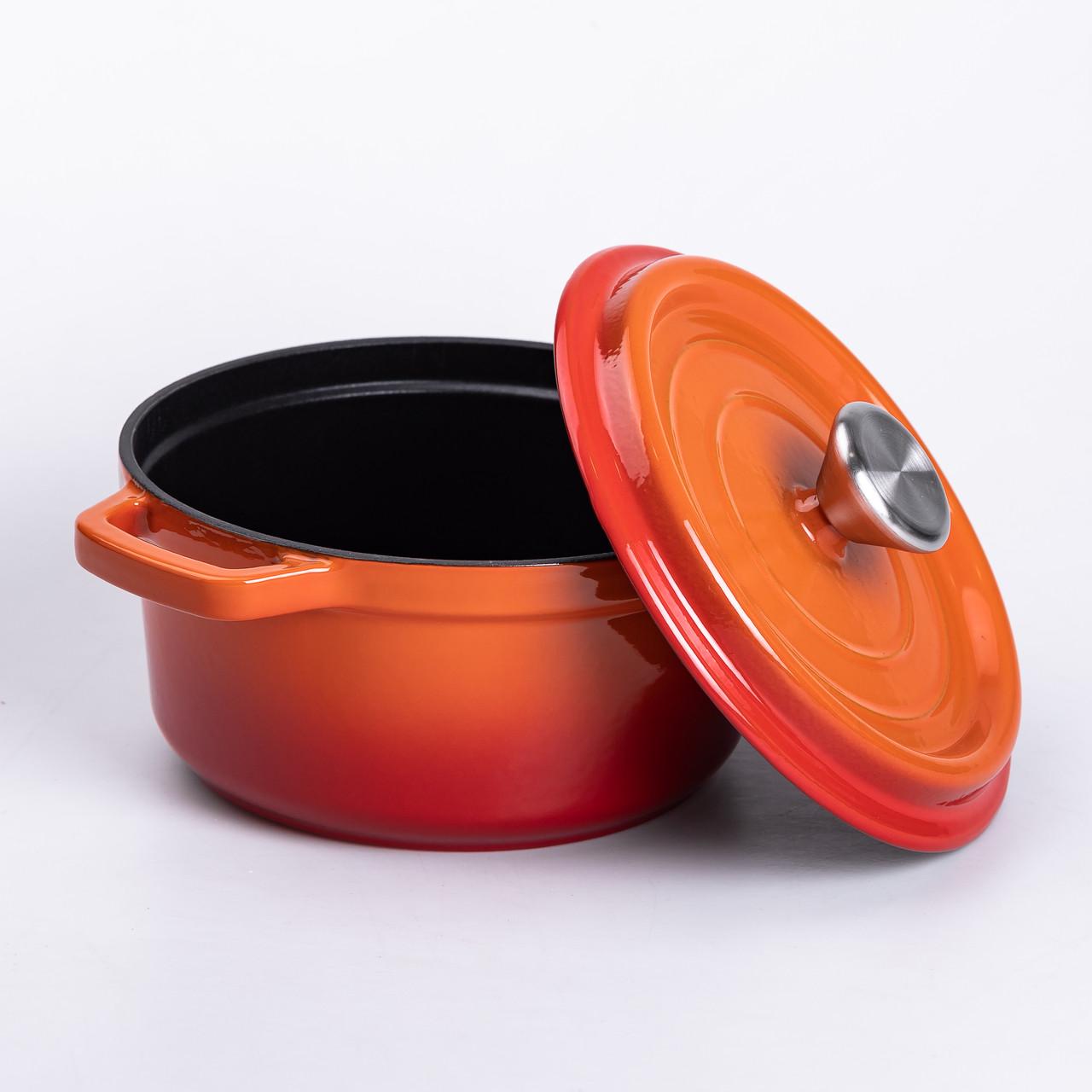 Кастрюля чугунная эмалированная с крышкой 20 см 2 л Оранжевый (6808) - фото 3 Кастрюля чугунная эмалированная с крышкой 20 см 2 л Оранжевый (6808) - фото 3