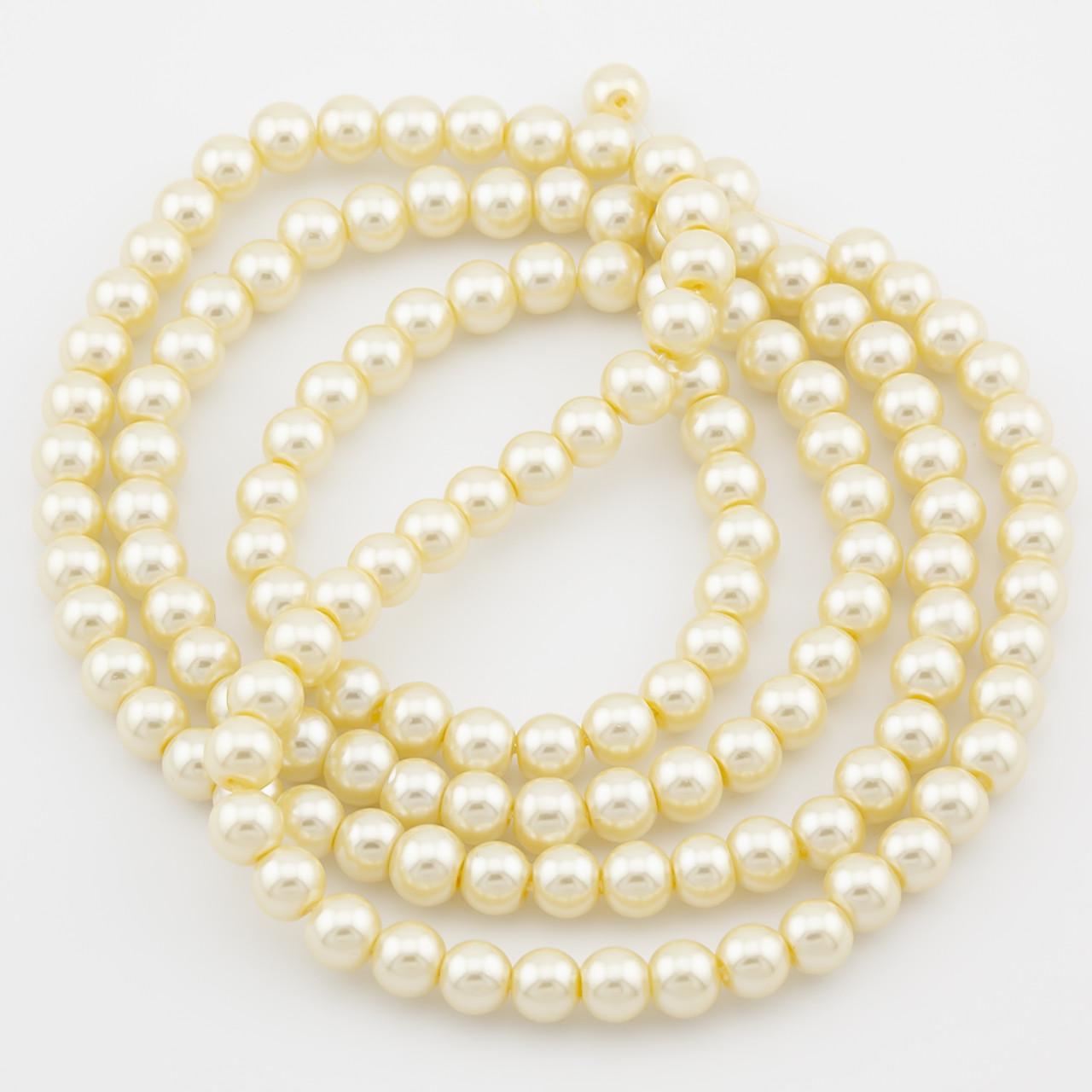 Бусины стеклянные на нитке под жемчуг 6 мм 80 см 145 шт. Желтый (БЖ0006ш21)