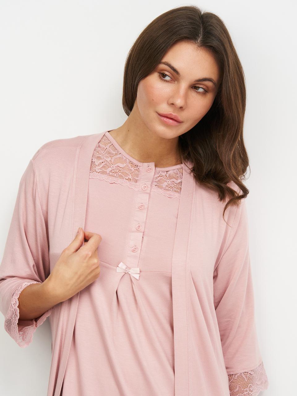 Пижама женская Cotpark халат/брюки/футболка L Пудровый (16187-02-L) - фото 4 Пижама женская Cotpark халат/брюки/футболка L Пудровый (16187-02-L) - фото 4