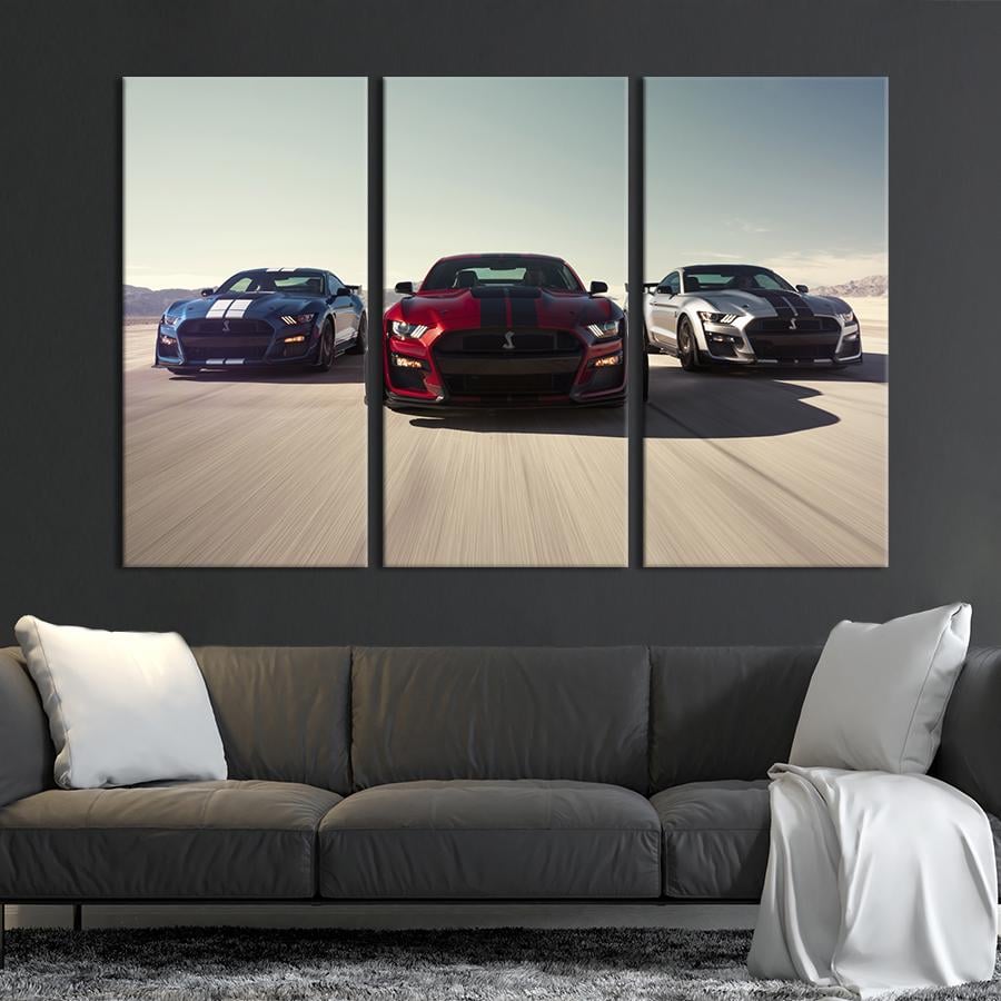 Картина на холсте триптих Три суперкара Ford Mustang Shelby GT500 128x81 см (1262-31)