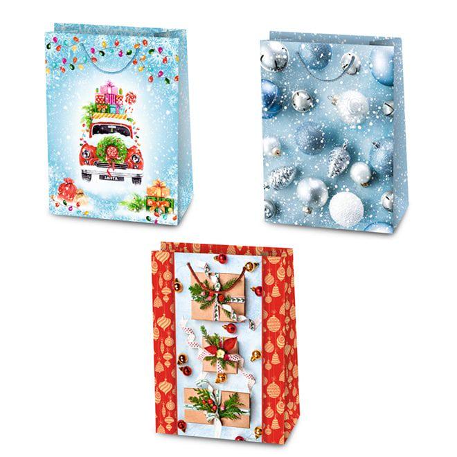 Пакет подарочный новогодний Flora микс 28х12,5х38 см 10 шт. (8016)