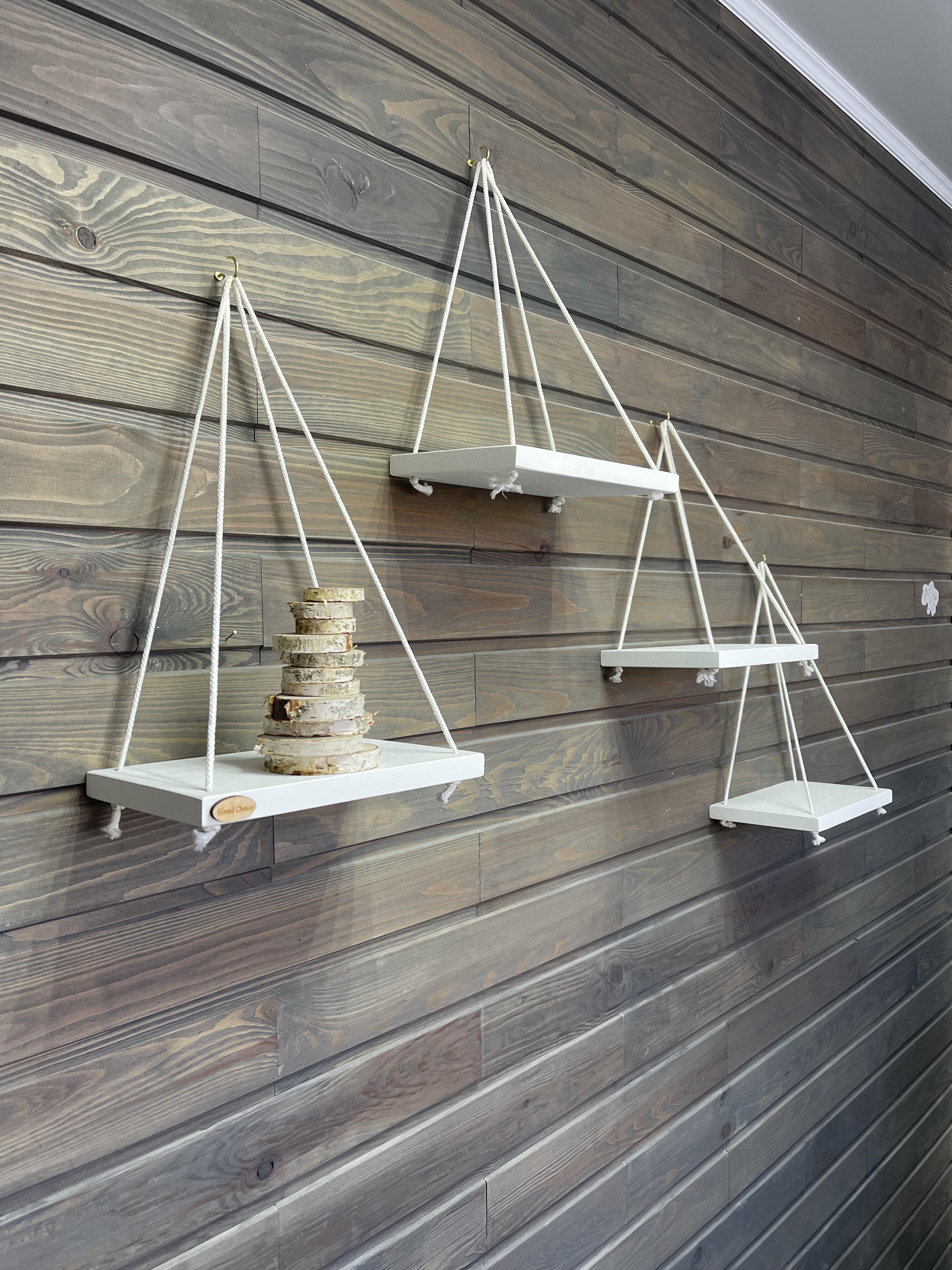 Набор полок подвесных деревянных на канате 15х24 см 4 шт. Белый (id_253) - фото 4