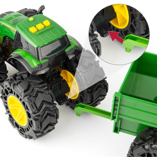 Игрушечный трактор John Deere Kids Monster Treads с прицепом и большими колесами (47353) - фото 3