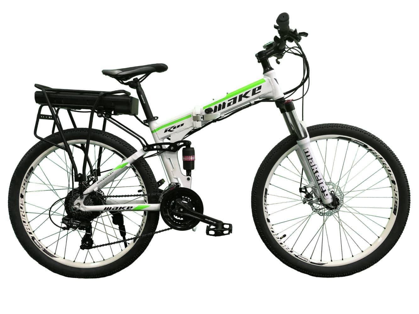 Электровелосипед Make Bike складная рама с багажником механический тормоз 26/17" 36 V 12 Ah 500 W Бело-салатовый (SEM36 V12 Ah500BS)