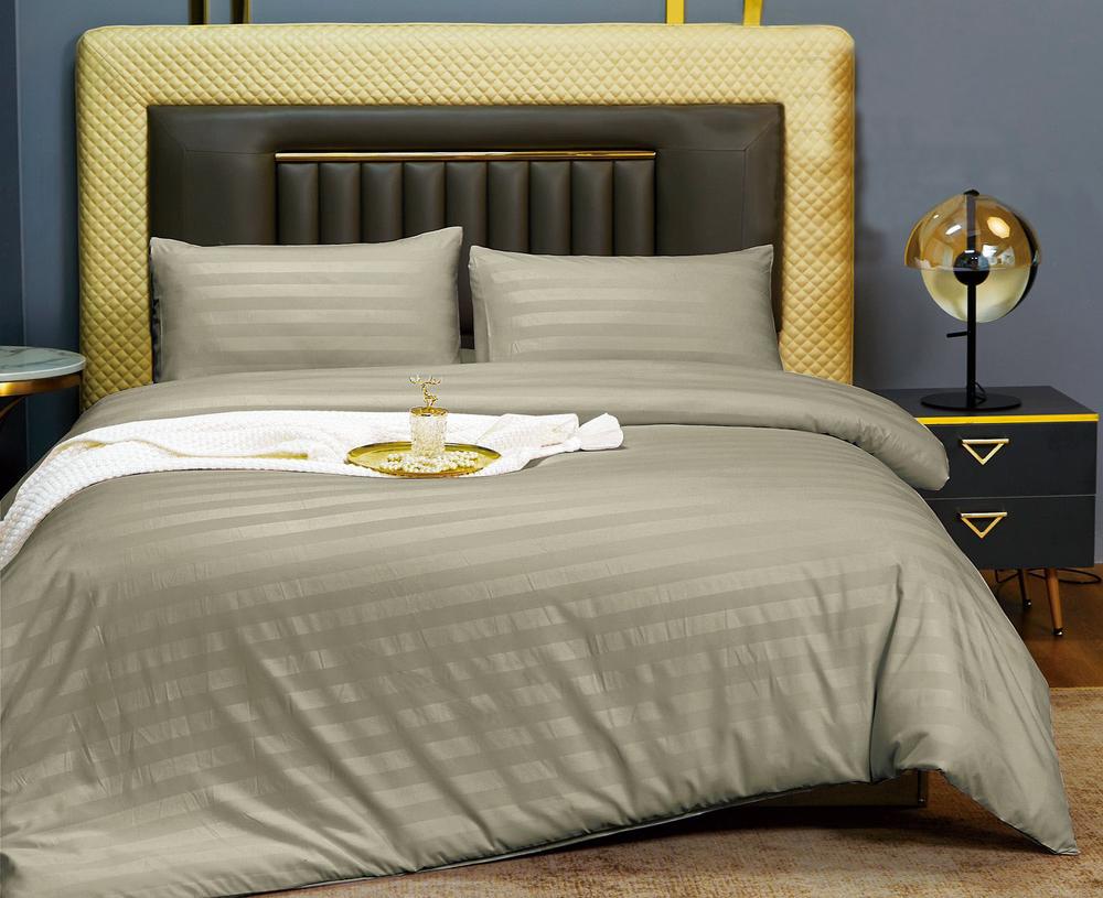 Комплект постельного белья Cotton home Colorful home с простыней на резинке сатин страйп евро UT-24-4-20-4 Горчичный (DR012825)