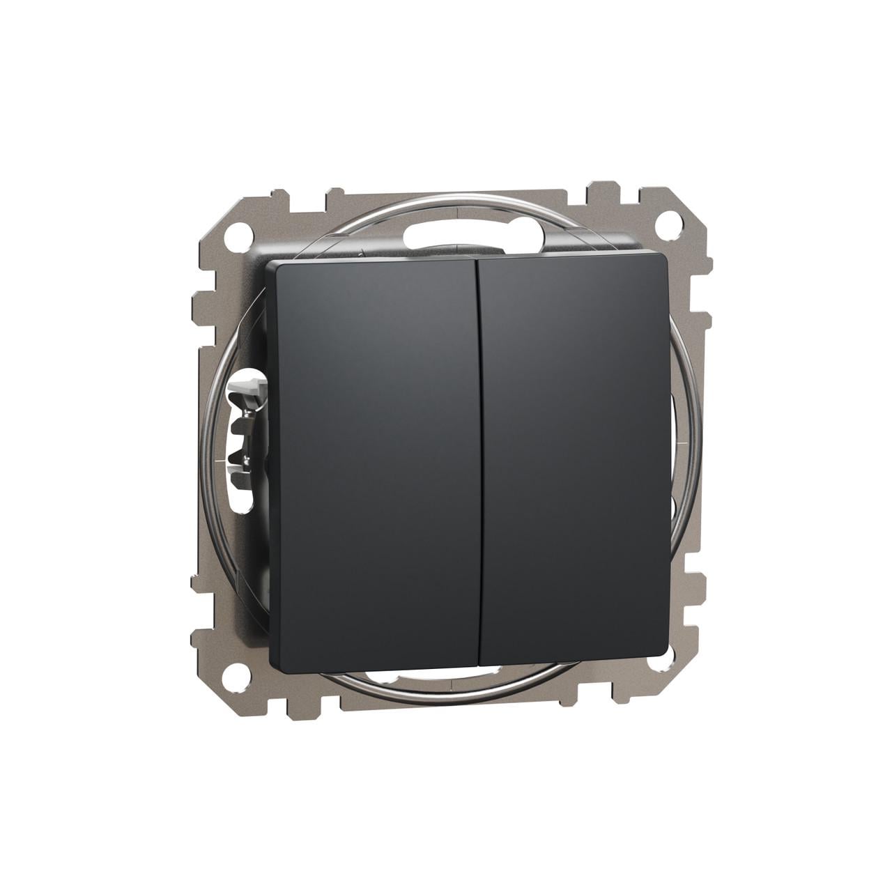 Вимикач кнопковий двоклавішний Schneider Electric Sedna Design&Elements ABS-UV 73х73х37 мм Чорний (SDD114118)