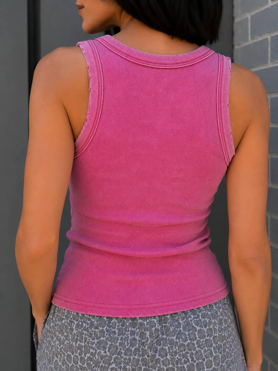 Майка жіноча YI FANG 501-2733 варена рубчик порізані шви OS Рожевий (2233) - фото 2