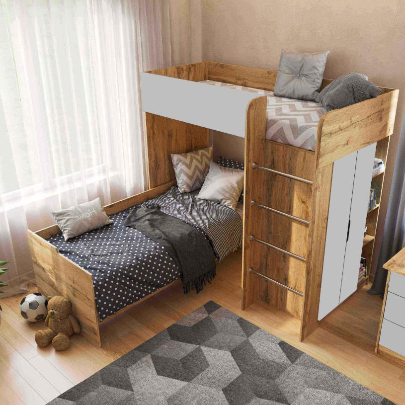 Комплект для детской BED-ROOM 3 две кровати и шкаф 1940x1020x1690 мм Дуб Тахо/Серый