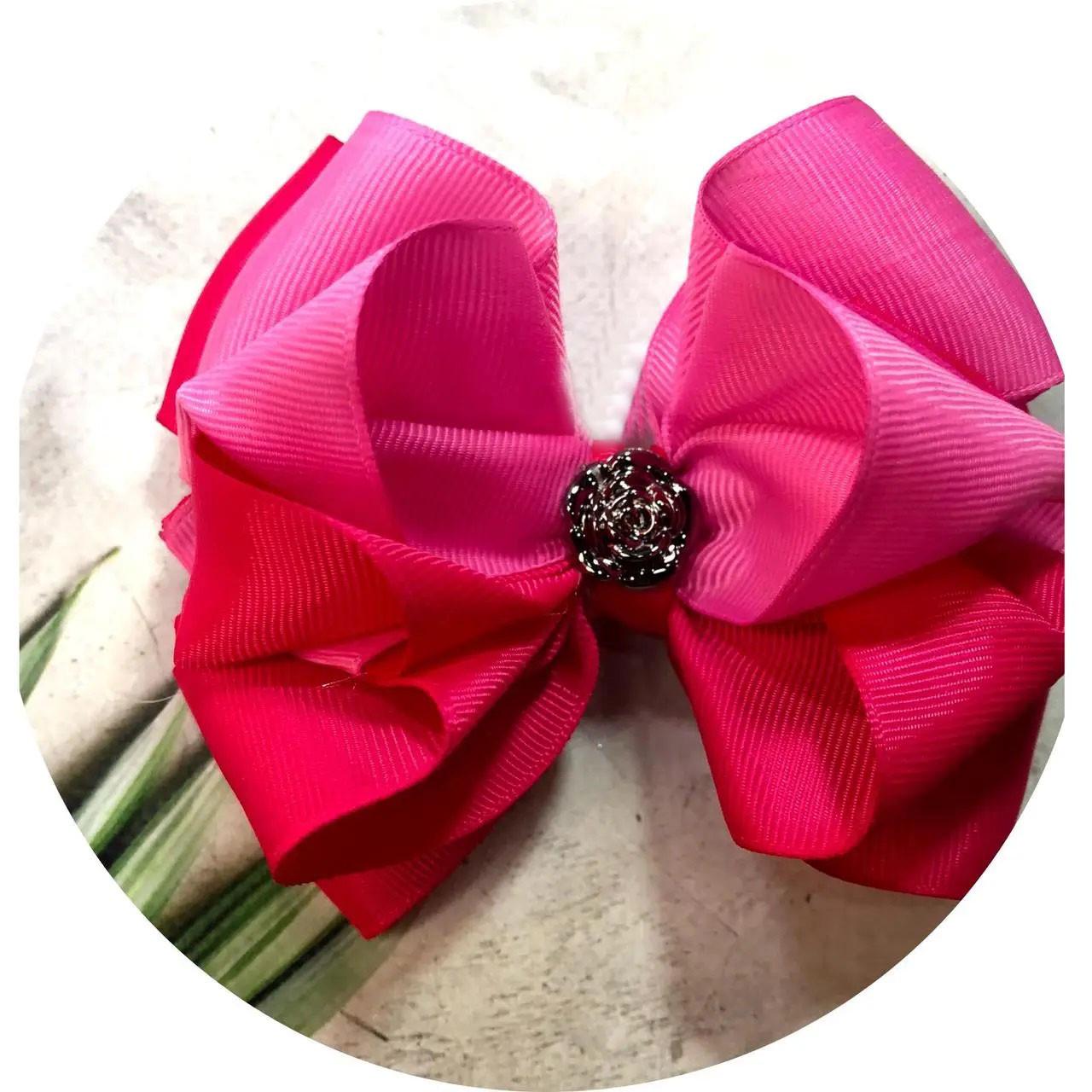 Бантик для волос детский на заколке 11 см Ярко-розовый (10153)