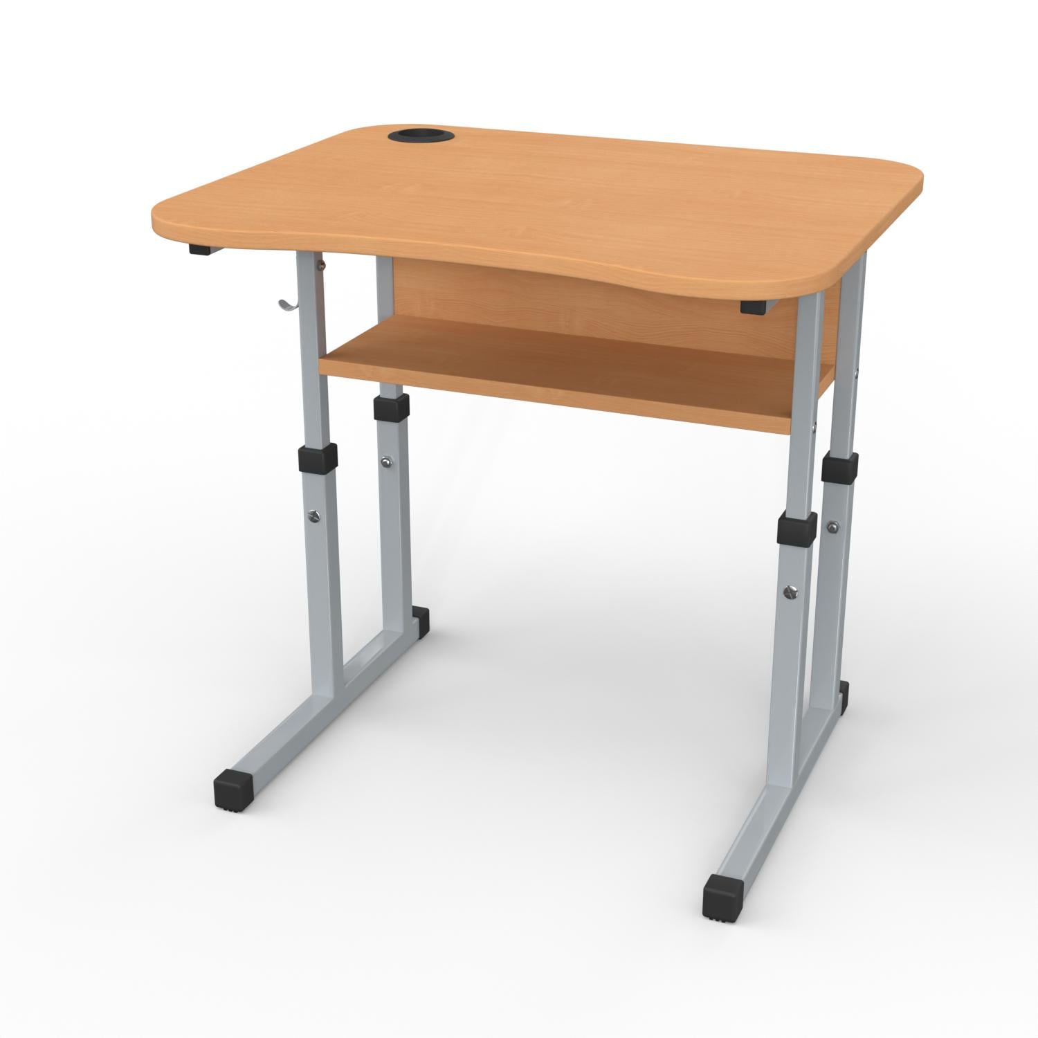 Парта школьная регулируемая 1-11 класс с вырезом под ученика стаканом 700x585 мм Бук/Серый (1133-b-s)