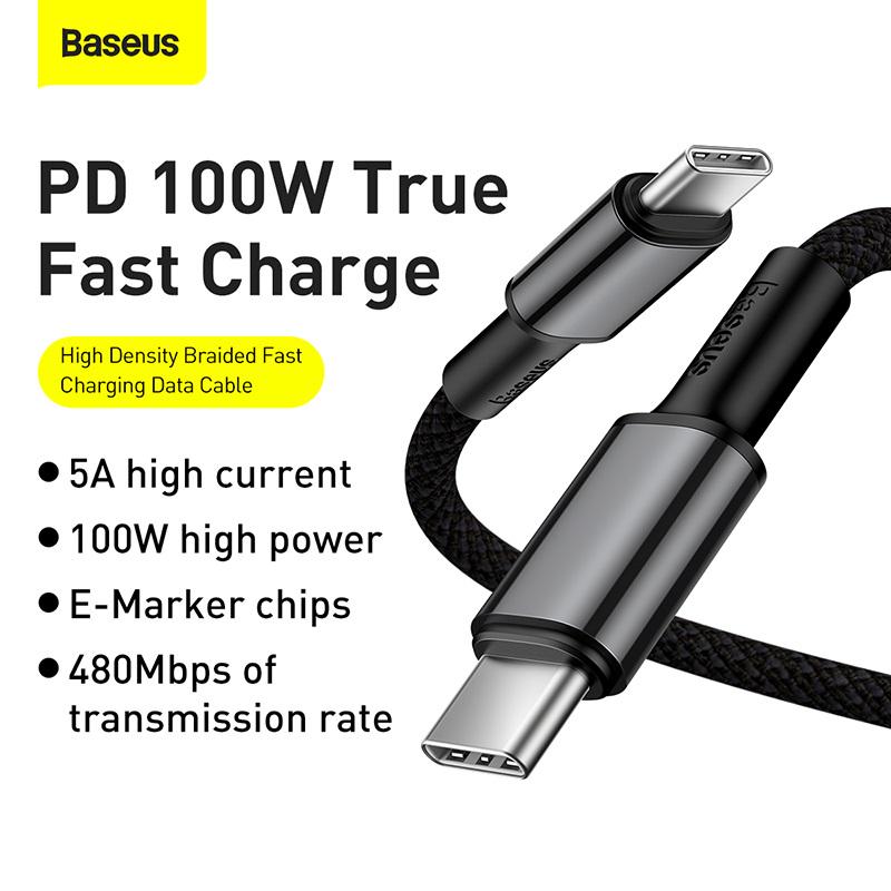 Кабель Baseus Type-C to Type-C High Density Braided Fast Charging Data Cable 1 м 5A 100W CATGD-02 Black (f6d7a48d) - фото 7