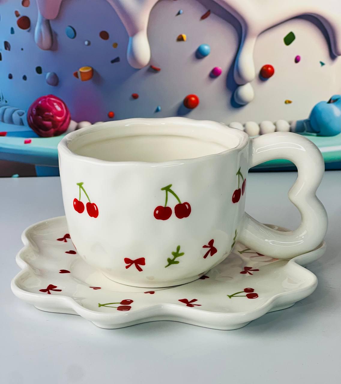 Чашка с блюдцем Вишневая любовь 250 мл Белый (8030-432)