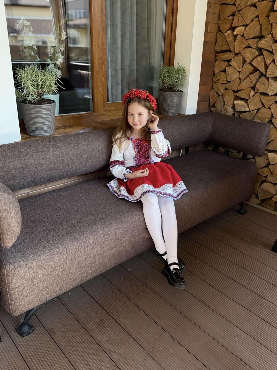 Костюм вышиванка для девочки Классический 104-110 см Молочно-красный - фото 8 Костюм вышиванка для девочки Классический 104-110 см Молочно-красный - фото 8