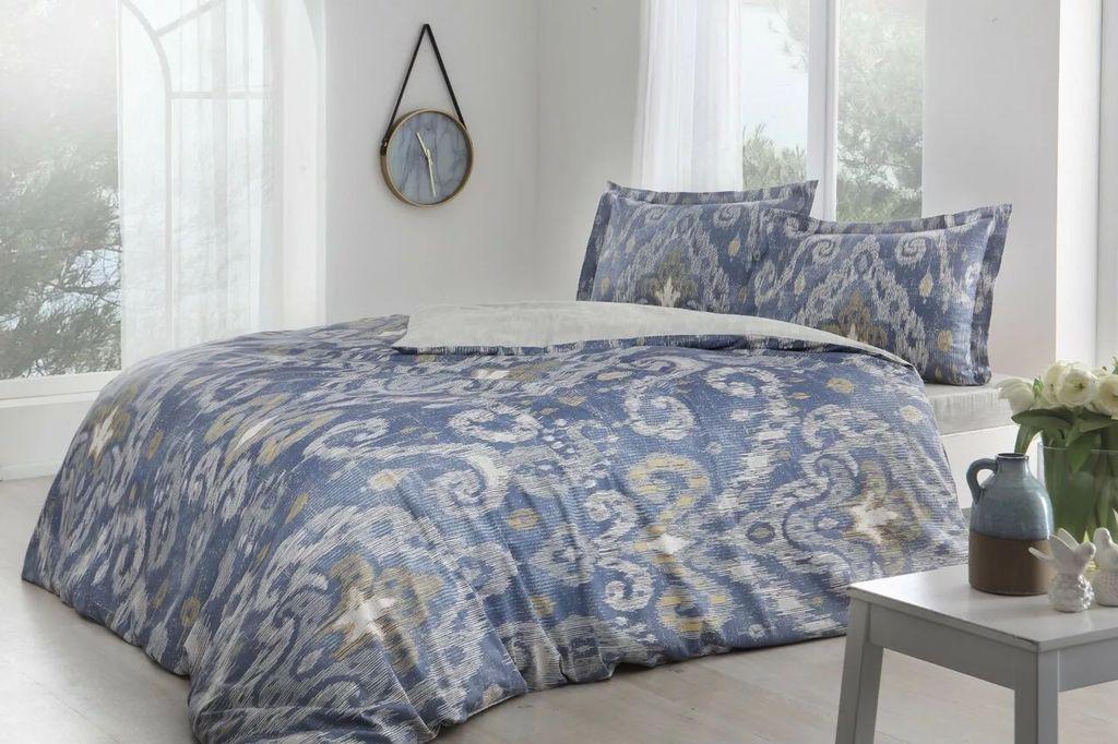 Постельное белье TAC сатин Kendal mavi v03 евро Синий (svt-2000022303767)