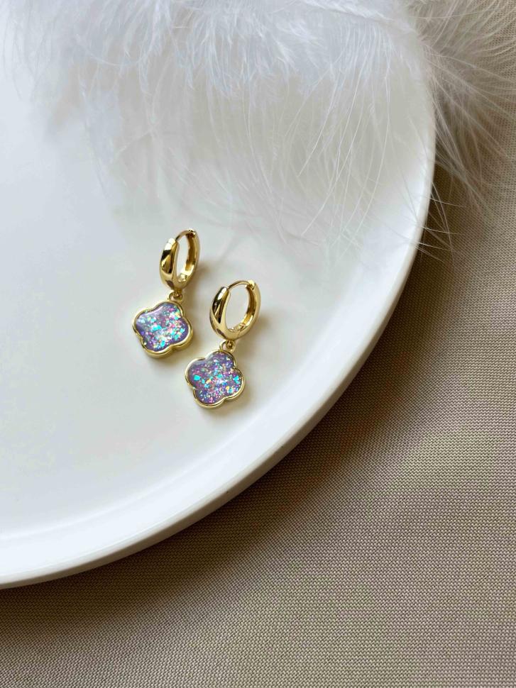 Серьги с подвеской клевер Фиолетовый (5405)