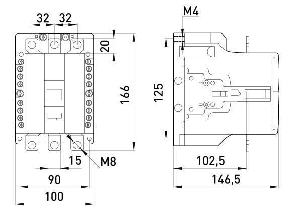Контактор-пускач E.NEXT e.industrial.ukc.100.380 100А 380 В 1NO 1NC (i.0090050) - фото 2
