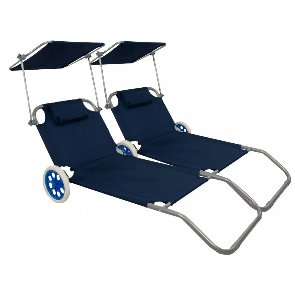 Шезлонг лежак на колесах с козырьком Bonro SP-152-4 2 шт. Синий (70000219)