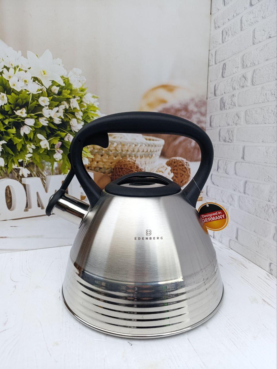 Чайник со свистком Edenberg из нержавеющей стали 3 л Стальной (EB-8828) - фото 1