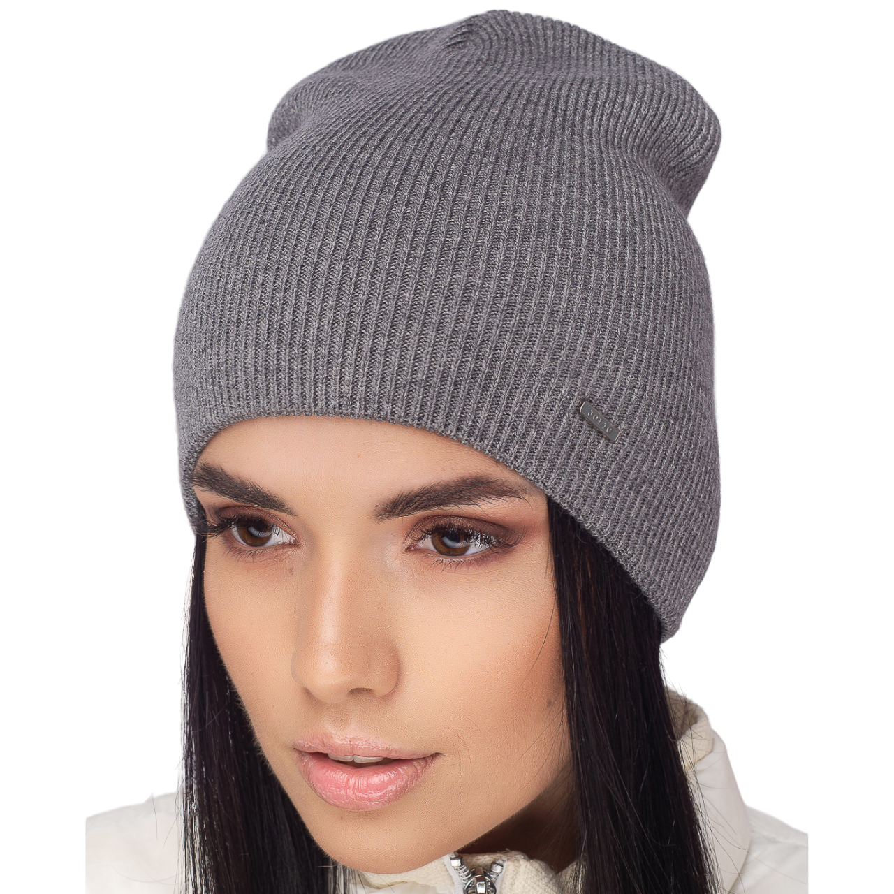 Шапка жіноча напіввовняна Leks Гріммі one size Темно-сірий - фото 1