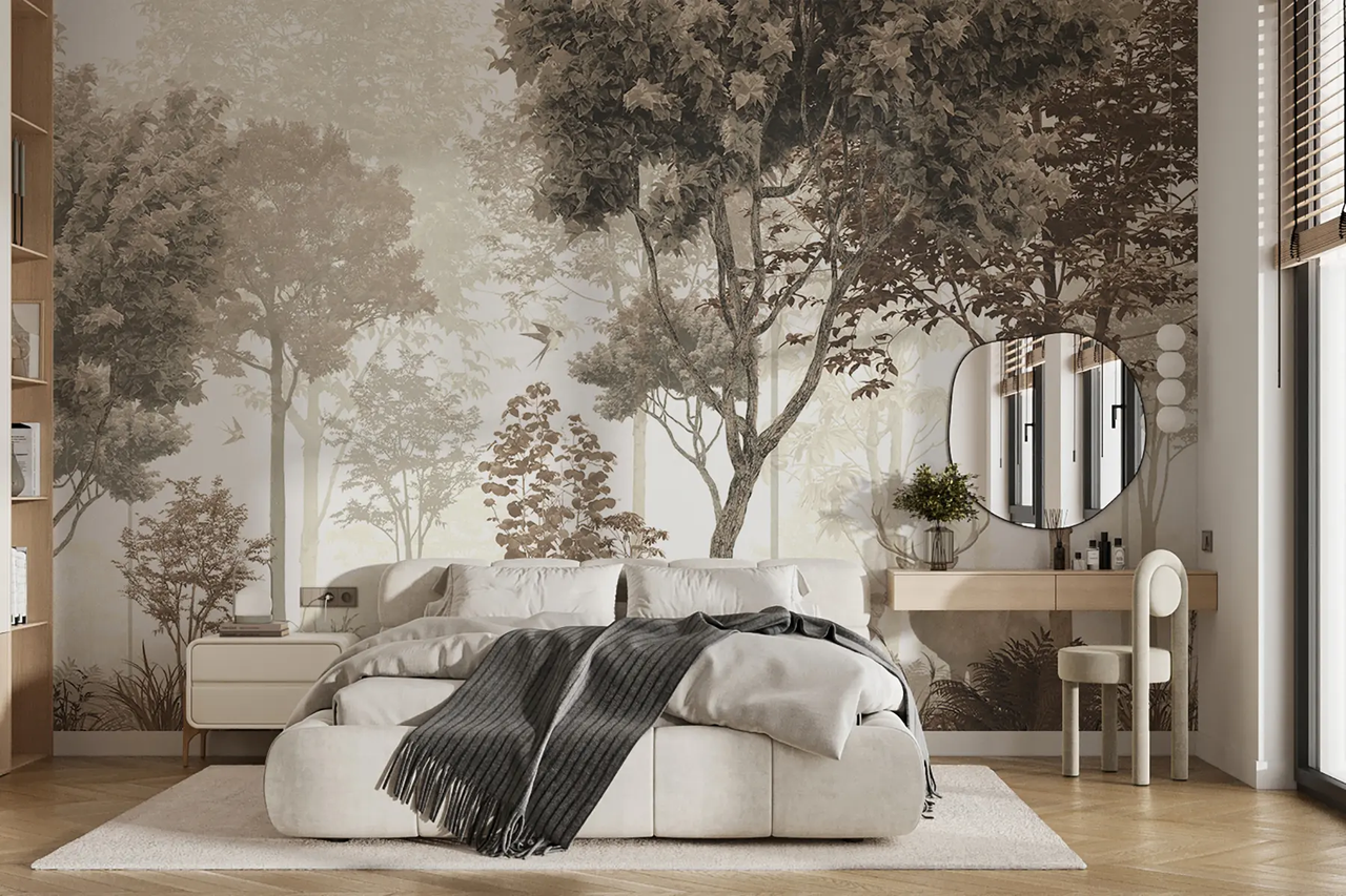 Фотообои флизелиновые Styleo Лес с оленями u72134v3 400х250 см Бежево-коричневый