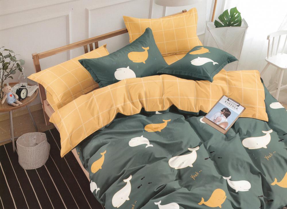 Комплект постельного белья Комфорт текстиль Сатин Кит 145x215 см Семейный с простынью на резинке 40x60 см ( КТ_pvu_3601_41_40x60 )