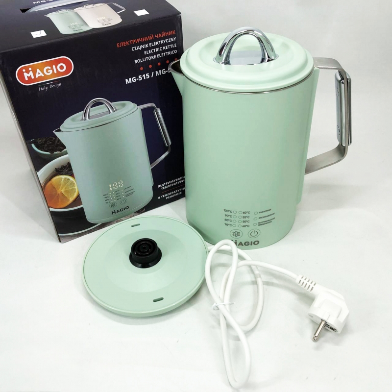 Електрочайник Magio MG-515 з регулювання температури 1,5 л 1500W Green (26202740) - фото 9
