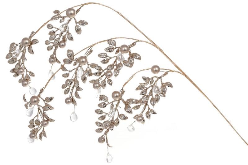 Гілочка новорічна 703149 з ягодами та акриловими намистинами 60 см Шампань