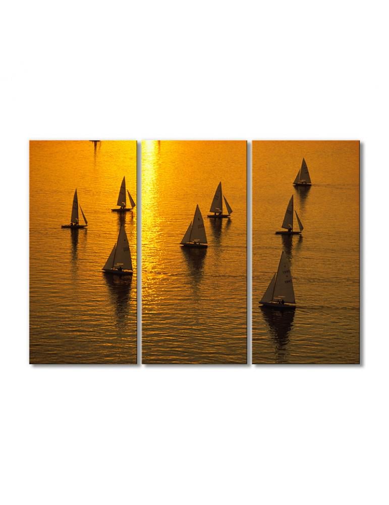 Картина модульная Парусные яхты на закате 3 модуля 120x180 см