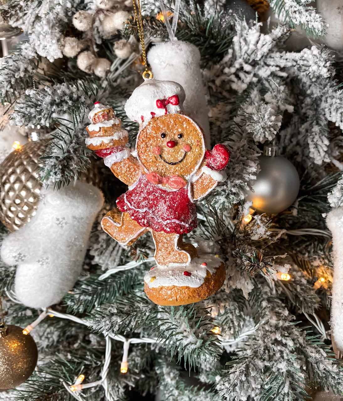 Игрушка новогодняя елочная Пряник полистоун 9,5х12 см Красный - фото 2