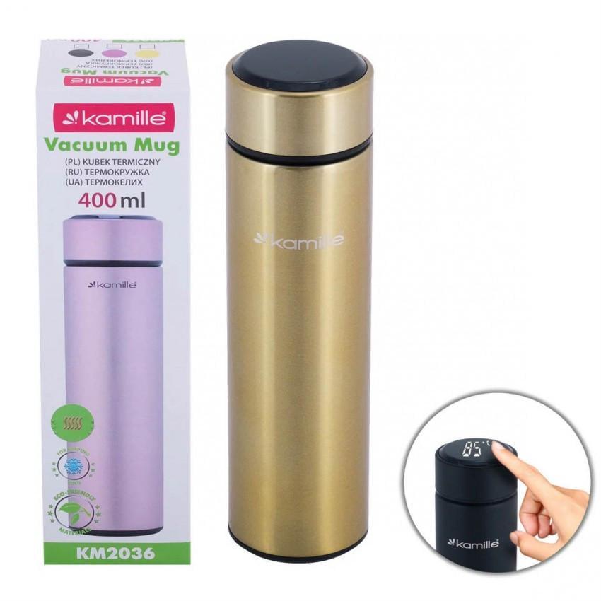 Термос Kamille KM-2036 с датчиком температуры воды из нержавеющей стали 400 мл Золотистый (1256712789)