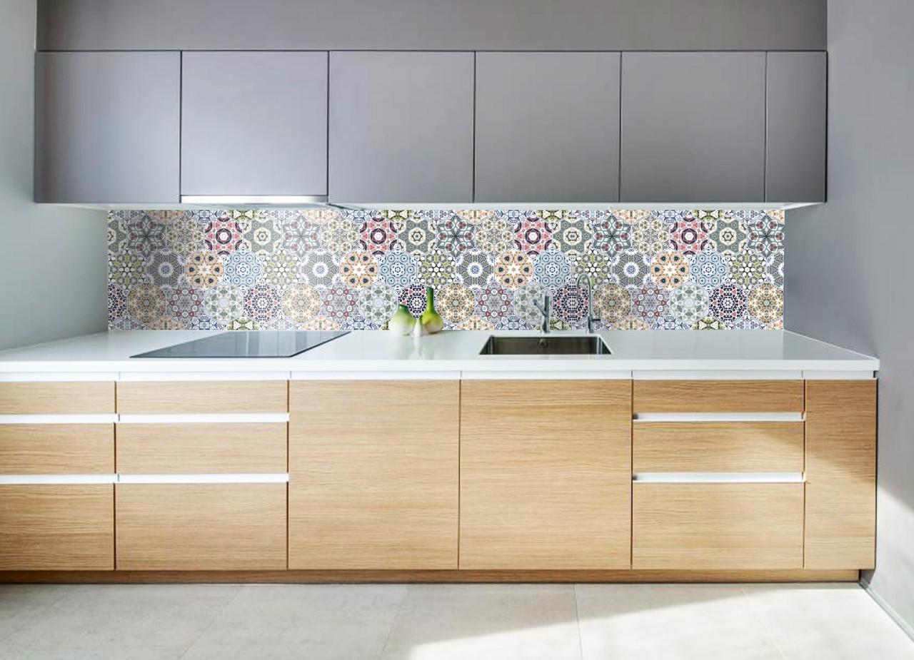 Кухонный фартук Орнамент 03 из самоклеющейся виниловой пленки 60х250 см Серый