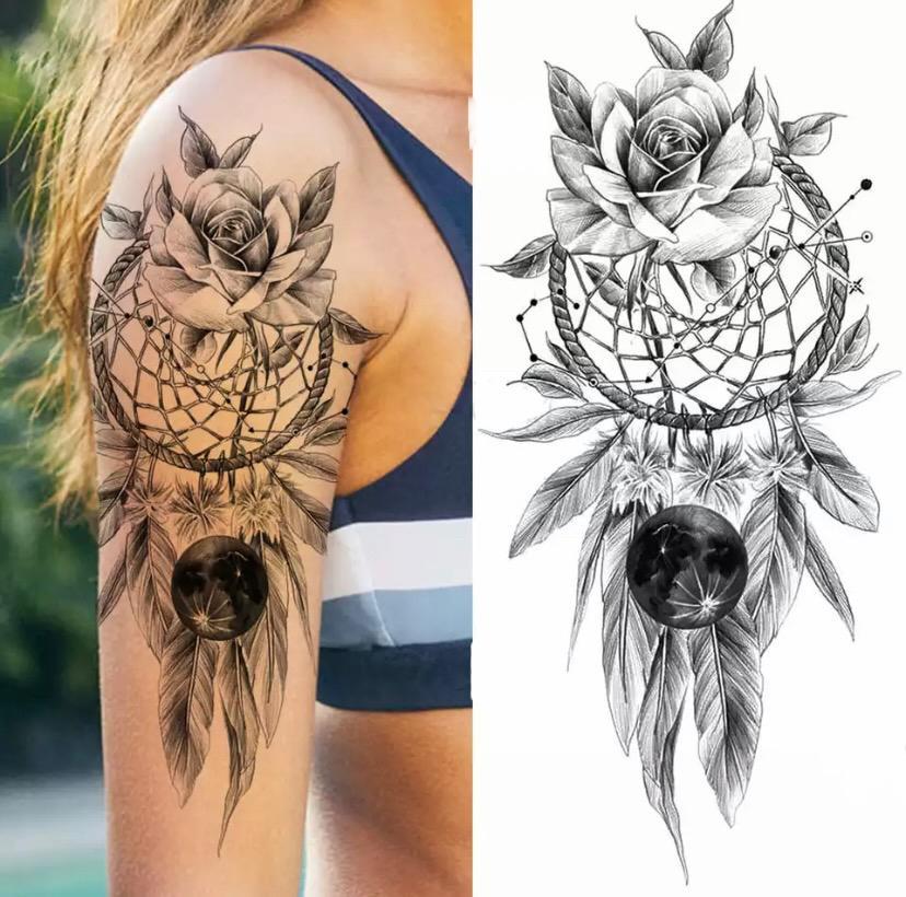 Тату тимчасове водостійке 3D велике Ловець снів з квіткою FF-112 18х8,5 см (4419569) - фото 2