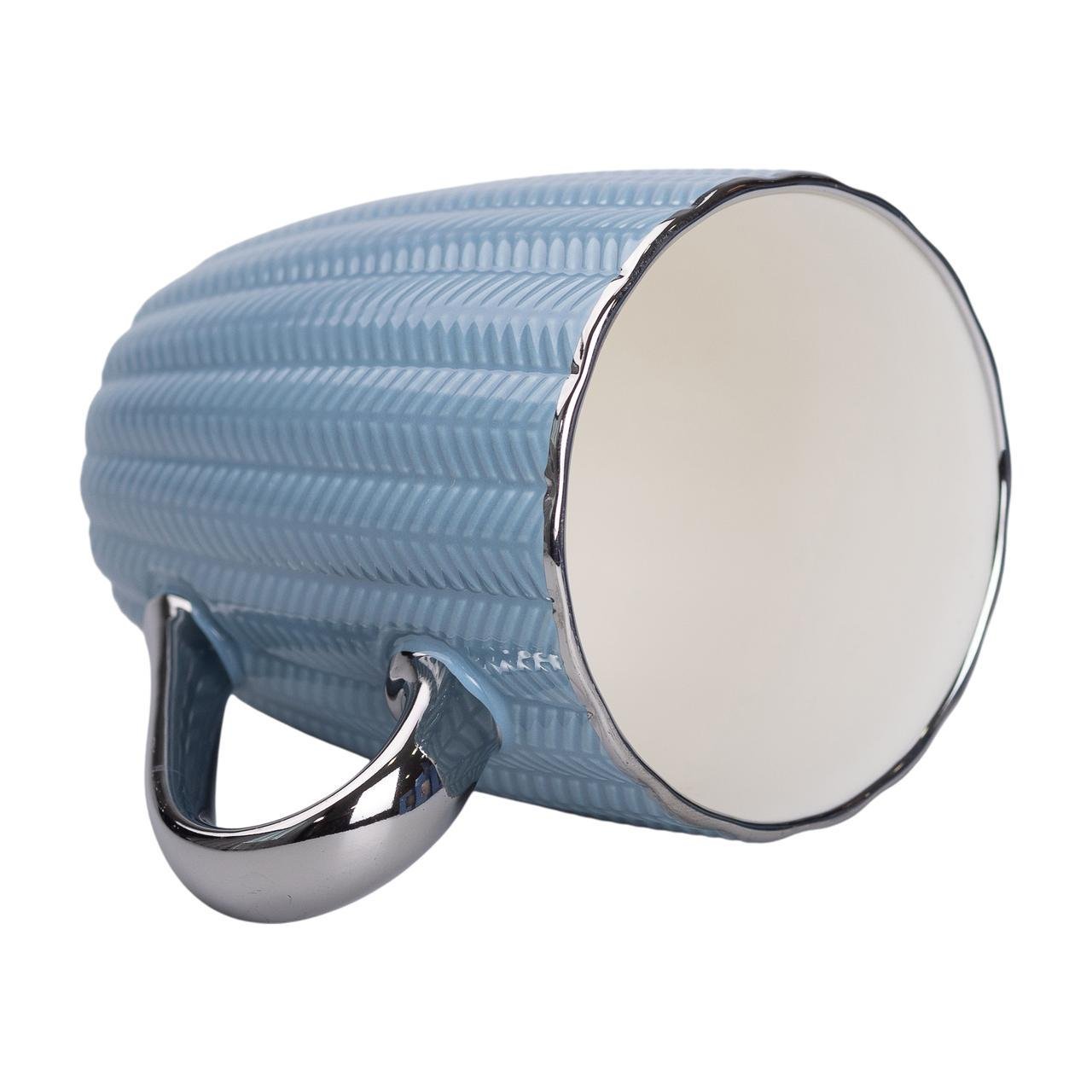 Кружка керамическая с серебристым ободком и ручкой 400 мл Голубой (5703)