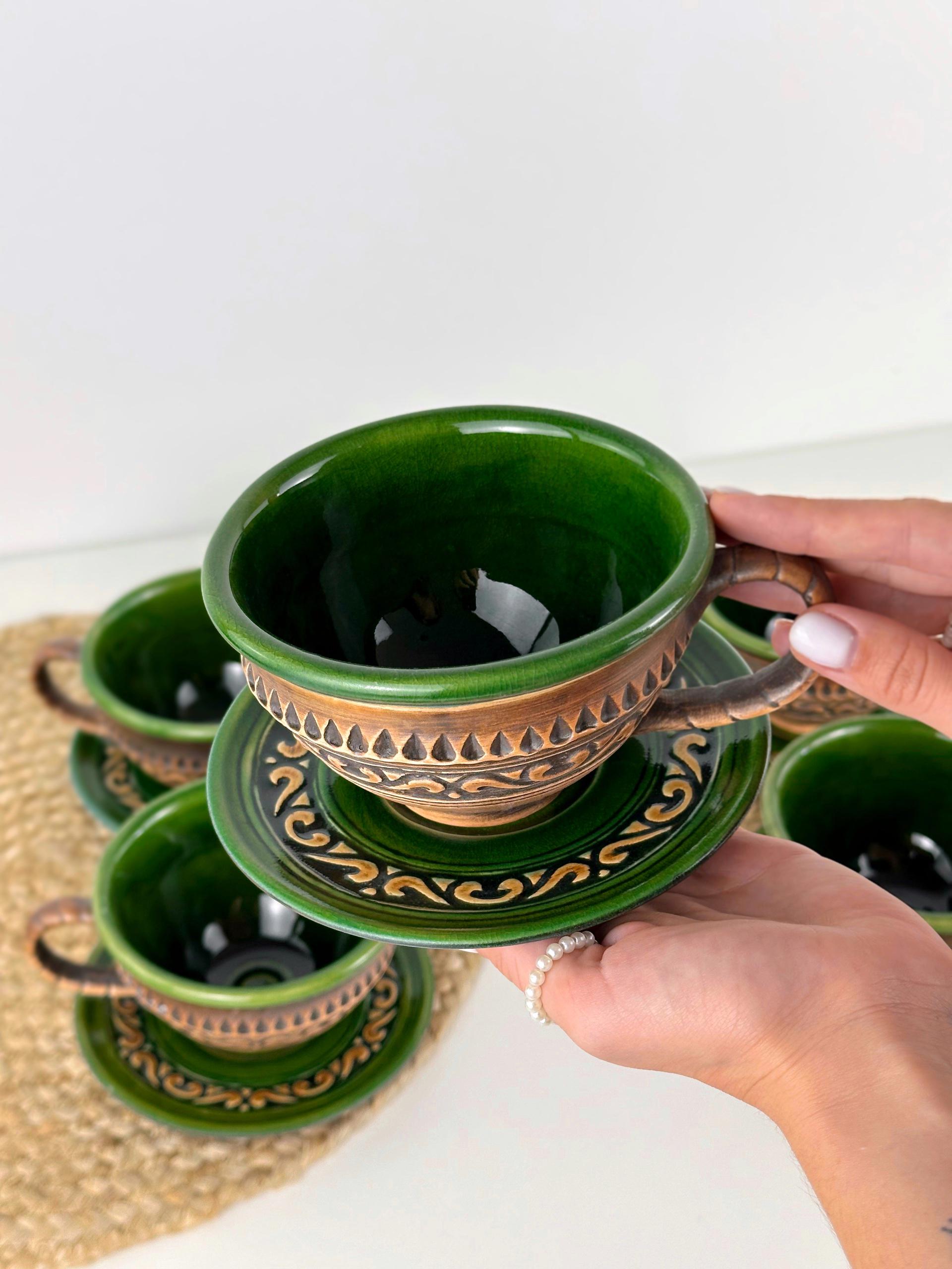 Набір глиняних чашок та блюдець Гражда 6 шт. Коричневий (17019-25) - фото 2