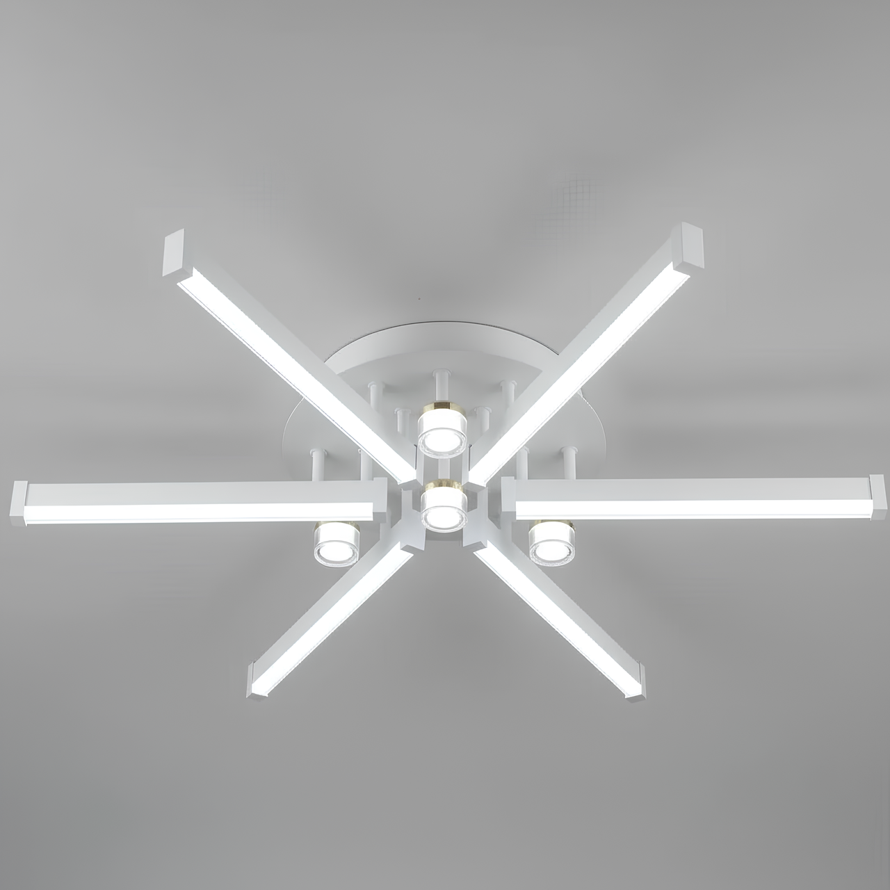 Люстра светодиодная Sirius 44W с линейными рассеивателями 3000K/6500K Белый/Золотой (B YH1309/6+4 WT+GD)