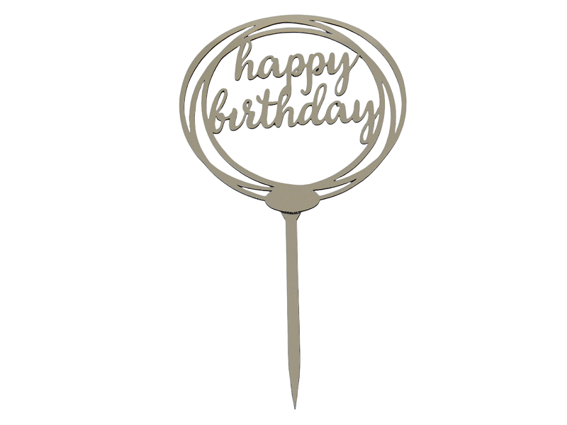 Топер для декору на торт Heppy birthday круглий Срібний
