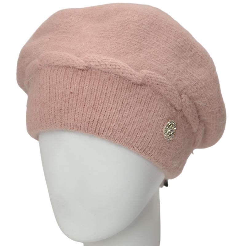 Берет женский ангоровый Novita Динара one size Пудровый