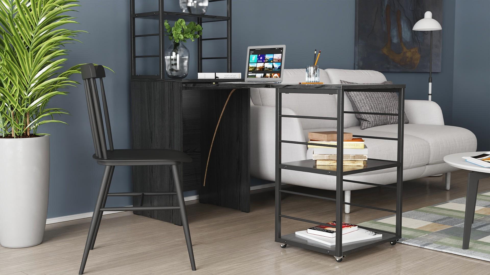 Стіл-тумба трансформер Ferrum-decor Смарт 3/2 з етажеркою метал/ДСП 16 мм 1430x1450x600 мм Чорний/Сосна Кембра (FRD-105118) - фото 4 Стіл-тумба трансформер Ferrum-decor Смарт 3/2 з етажеркою метал/ДСП 16 мм 1430x1450x600 мм Чорний/Сосна Кембра (FRD-105118) - фото 4