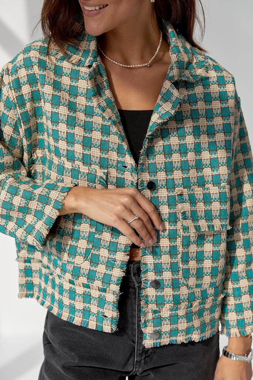 Пиджак твидовый укороченный S Бирюзовый (9528199) - фото 4 Пиджак твидовый укороченный S Бирюзовый (9528199) - фото 4