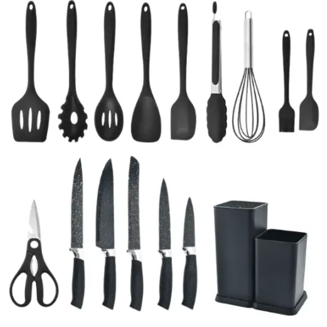 Набір кухонний ножів та аксесуарів Kitchenware Set 20 пр. Чорний - фото 3