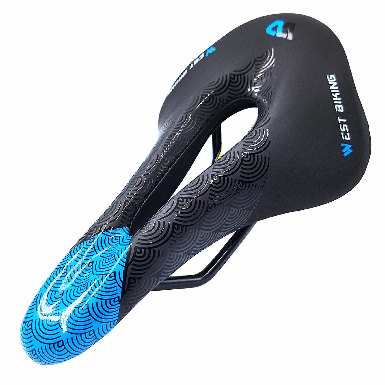 Сідло велосипедне West biking Sport YP0801117 з вентиляційним отвором 25х15 см Чорний із синім (G0001572)