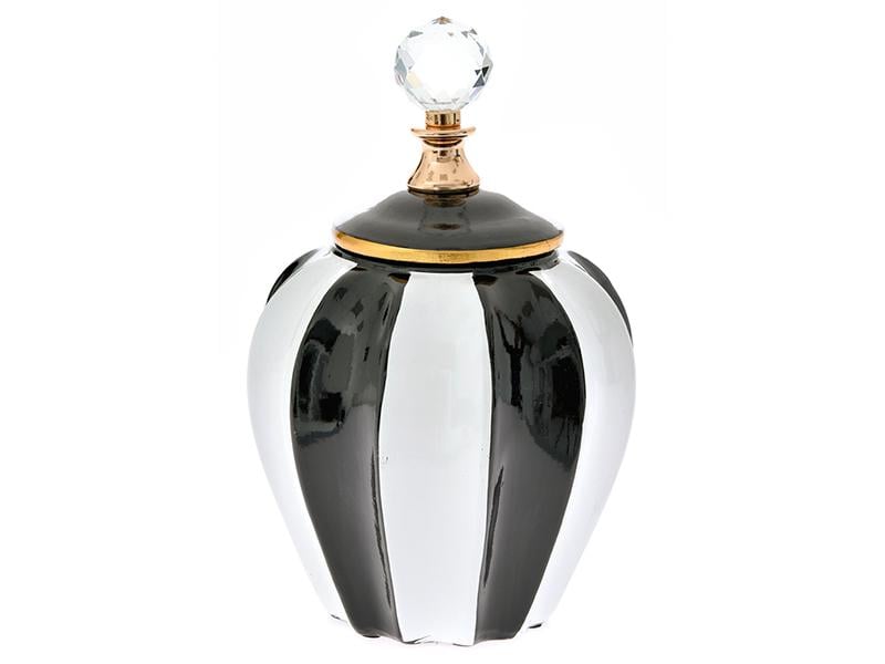 Настольная керамическая ваза с крышкой Light House Черное Белое 26,5 см Белый